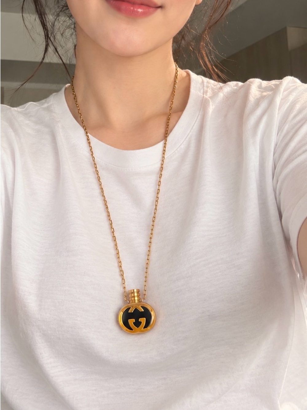 Vintage Gucci Perfume Necklace  enamel GG